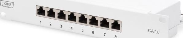 Produktbild Digitus CAT 6 Patch Panel geschirmt 8-Port RJ45 8P8C LSA 1HE 25,4cm 10Zoll Rack Mount Farbe Grau RAL 7035