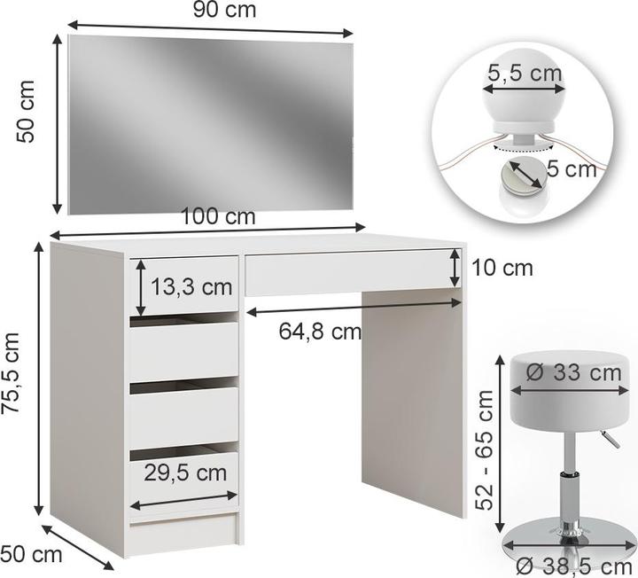 Image du produit Vicco Thalia avec tabouret et éclairage (100 x 50 x 75.50 cm)