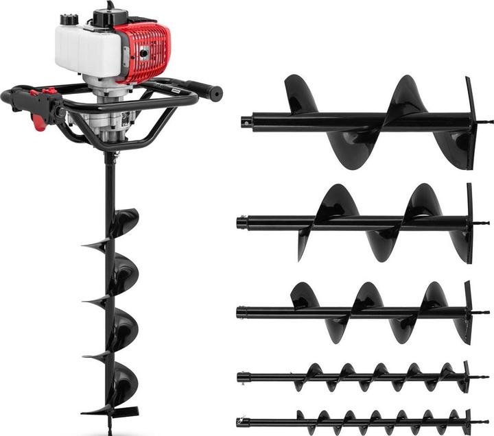 Produktbild Hillvert Erdbohrer Erdlochbohrer Pfahlbohrer Benzin Erdbohrgerät 1,6 kW sechs Bohrer (80 mm, 100 mm, 150 mm, 200 mm, 250 mm, 300 mm)