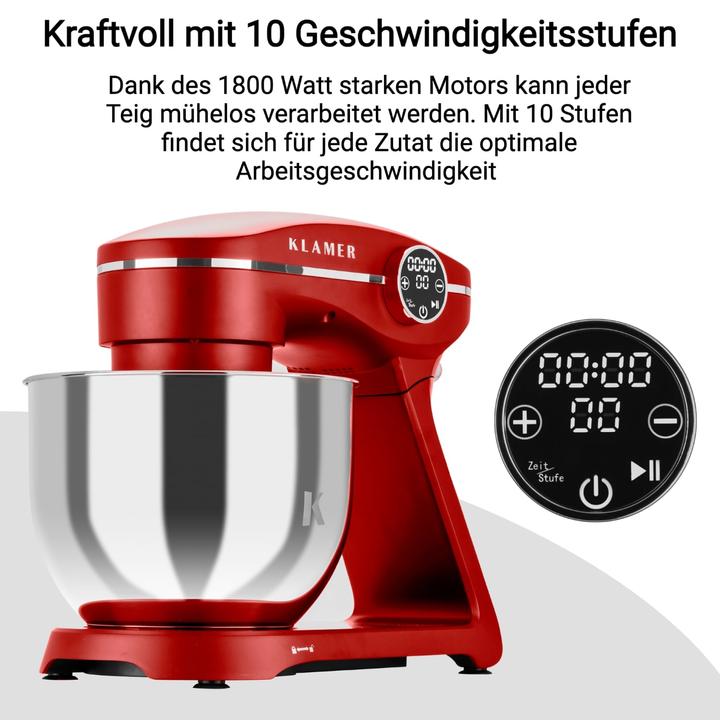 Produktbild KLAMER Küchenmaschine, Knetmaschine mit 6 Liter Edelstahl Schüssel (1800 W)