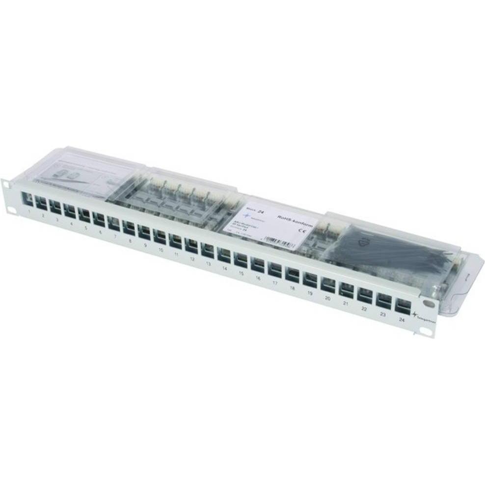 Telegärtner TEGA J02023A0040 19 Modulträger 1 HE grau RAL7035 m.24x AMJ-S Modul Cat. - Patch, Server Zubehör, Grau