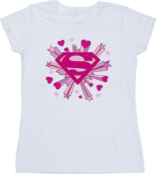 Actual product image Womens/Ladies Superman Pink Hearts And Stars Logo Cotton T-Shirt (L)