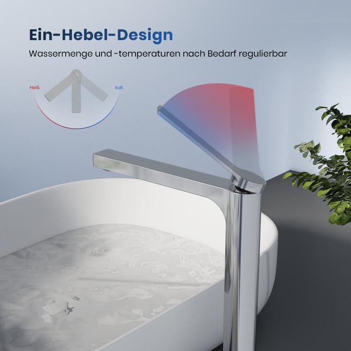 Produktbild Emke Wasserhahn Bad, verchromt, Mischbatterie Waschbecken, Messing, mit Luftsprudler, Keramikkartusche, e