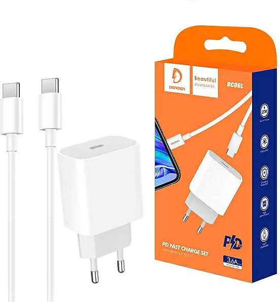 Produktbild Somostel MAIN CHARGER 3A + CABLE TYP-C to TYP-C WHITE 20Watt 3600mAh USB DC06 POWER DELIVERY