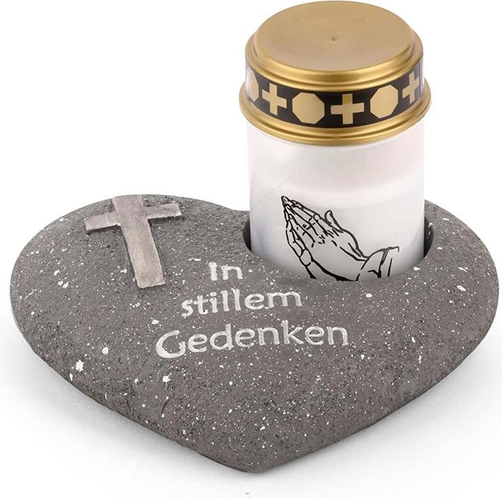 Novaliv Grave Decoration Heart Anthracite with Cross Saying In Silent Remembrance incl. LED Grave Light