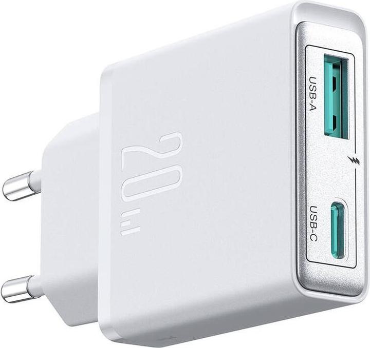 Actual product image Joyroom Ultrathin Wall Charger Double Port USB-C+USB-A, 20w - White (20 W, 2 ports)