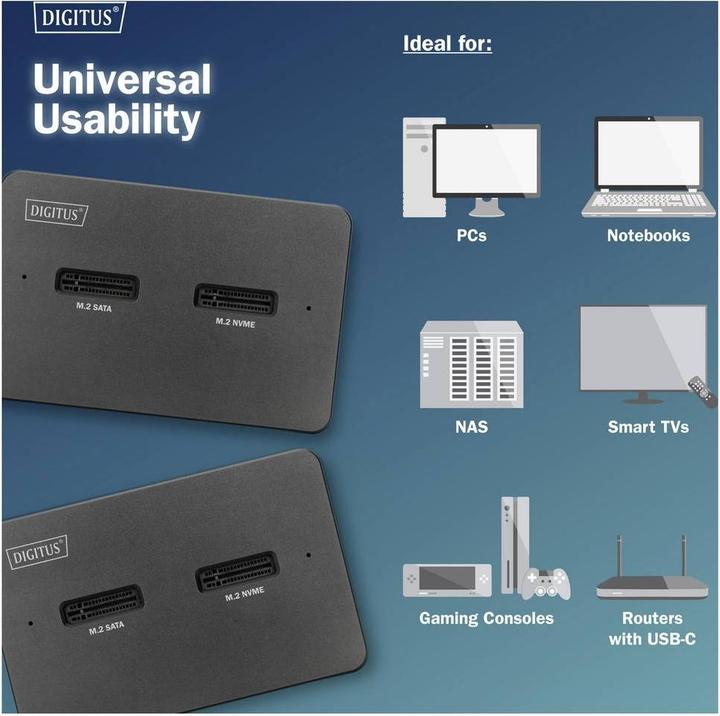 Produktbild Digitus M.2 NVMe + M.2 SATA SSD Docking Station mit SD-Express Kartenleser, USB-C™