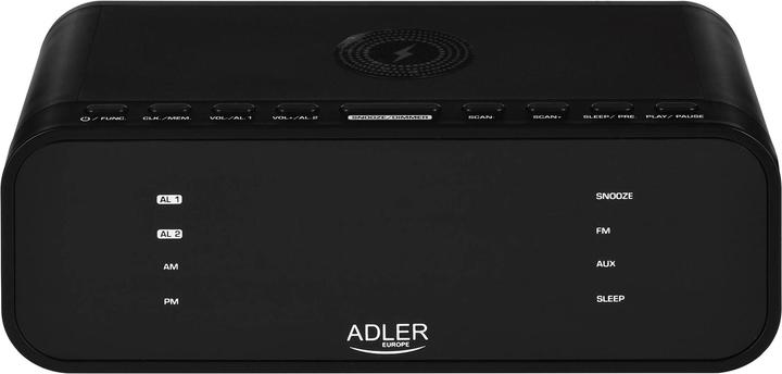 Productafbeelding Adler Wekker met draadloze oplader AD 1192B AUX in, zwart, alarmfunctie