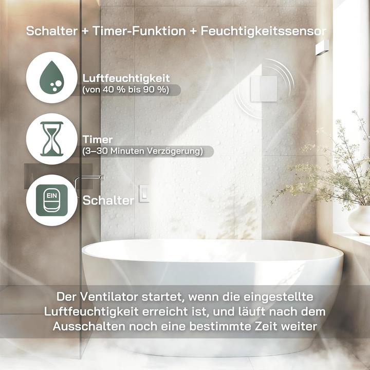 Produktbild Vent Systems Badlüfter mit Feuchtigkeitssensor & Timer (100 mm)