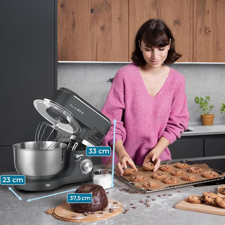 Image du produit KLAMER Küchenmaschine Classic 1400 W – 5,5 L Rührschüssel aus Edelstahl, Knet-, Rühr- & Schneeb… (1400 W, 5.50 l)