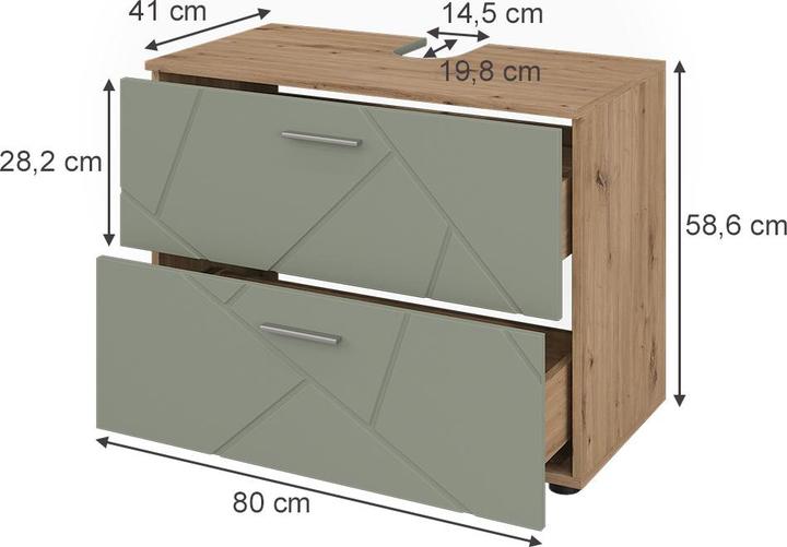 Produktbild Vicco Waschbeckenunterschrank Irma, Salbeigrün/Artisan, 80 x 58.6 cm mit Schubladen (80 x 41 x 58.60 cm)
