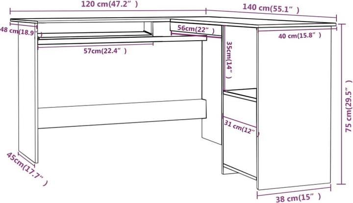 Produktbild vidaXL Eckschreibtisch (140 x 120 x 75 cm)