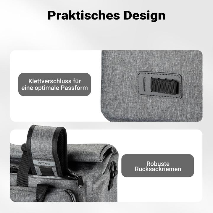 Produktbild Wiltec Gepäckträgertasche grau 25l Fahrradtasche Rucksack Gepäcktasche (25 l, Gepäckträgertasche)