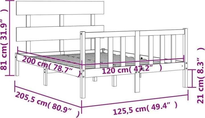 Produktbild VidaXL Massivholzbett mit Kopfteil 140x190 cm (140 x 190 cm)