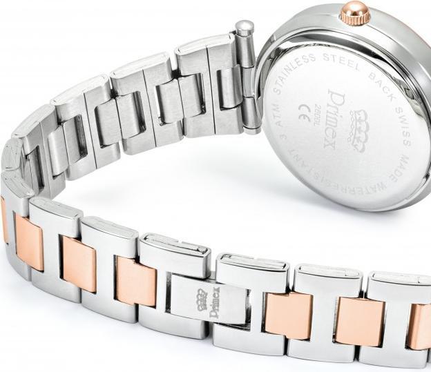 Image du produit Primex Montre Dame Swiss Made Bracelet Metal Bicolore Rose Cadran Argente Etanche 30 M (Montre analogique, 32 mm)