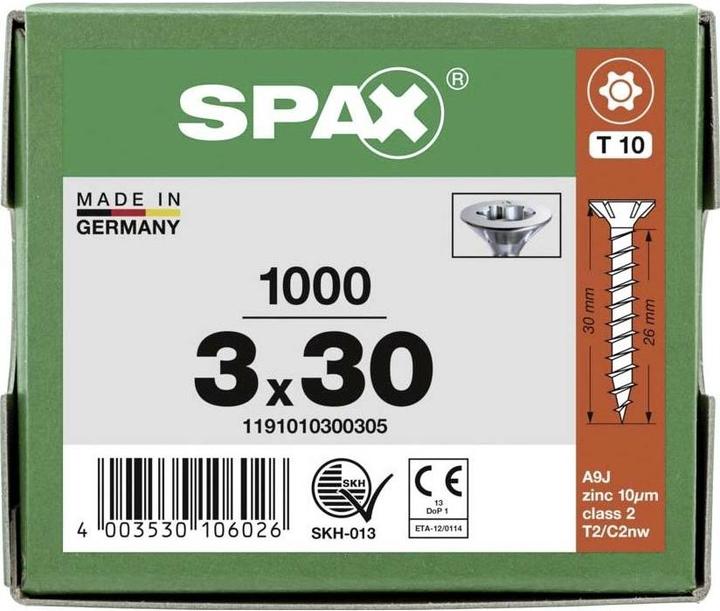 Produktbild Spax Senkkopf Bremsrippen T-Star Plus T10 Vollgewinde Wirox (1000 Schrauben pro Stück, 3 x 30 mm)