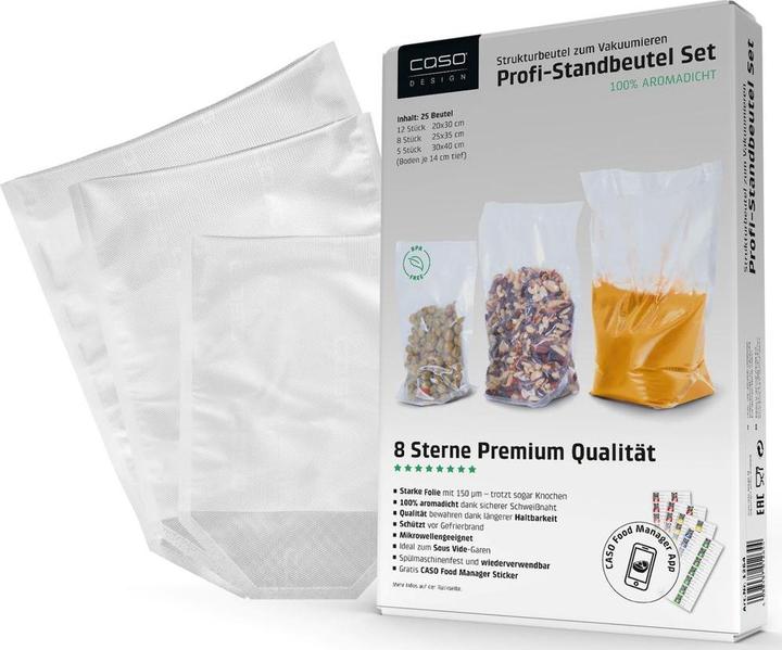 Image du produit Caso Stand-up Vacuum bags, 12 pcs 20x30 cm, 8 pcs 25x35 cm, 5 pcs 30x40 cm (25x)