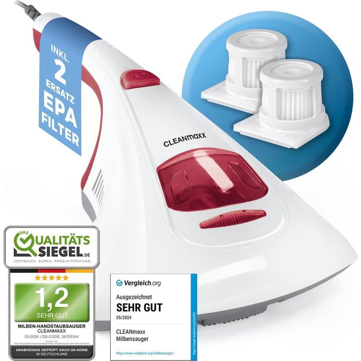 Produktbild CleanMaxx Milben-Handstaubsauger mit UV-C-Licht 300W, Weiss/Rot