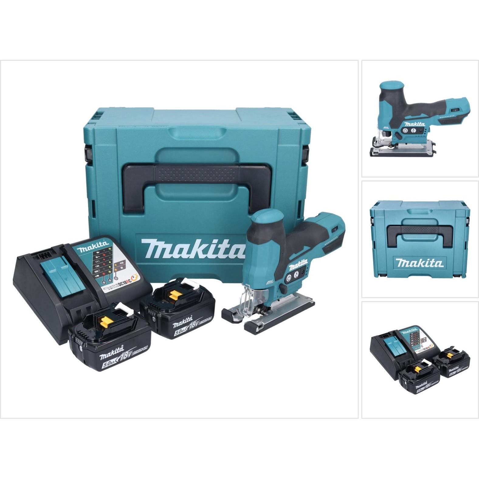 Makita, Stichsäge, DJV 185 RTJ Akku PendelhubstichsÃ¤ge 18 V Brushless + 2x Akku 5,0 Ah + LadegerÃ¤t + Makpac