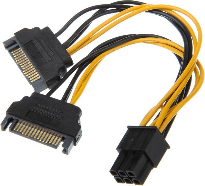 Produktbild Akasa 2x 15-Pin-SATA auf 1x 6-Pin-PCIe Adapter (15 cm, 6 pin PCI-Express, SATA)