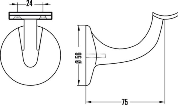 Actual product image Hermeta Handrail support 3506 Aluminium silver anodised Diameter wall plate 56 mm curved support (Aluminium)