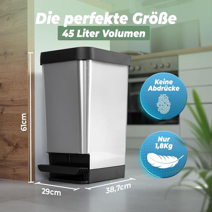 Produktbild Novaliv 3x Grosser Mülleimer mit Deckel - 45L Tretmülleimer - Stabiler Abfalleimer mit Deckel & Fusspe (45 l)