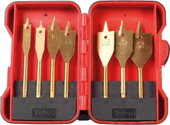 Actual product image Power tools & accessories FLAT WOOD DRILL SET - TITANIUM COATED - 7 pcs (10 mm, 12 mm, 16 mm, 19 mm, 22 mm, 25 mm, 32 mm)