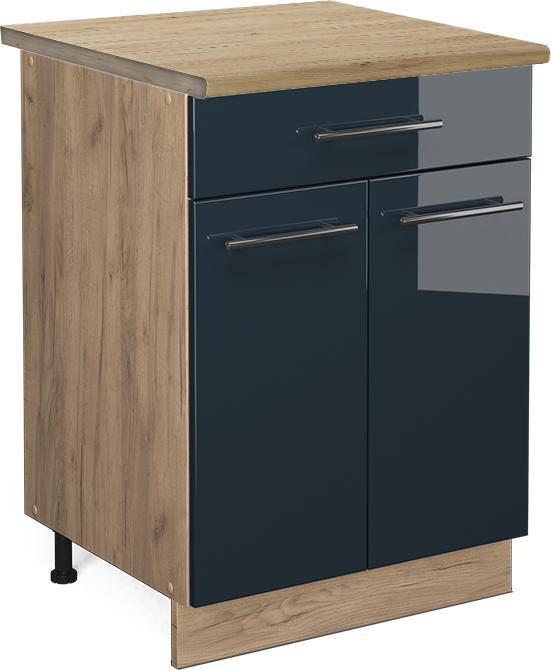 Blau, Dunkelblau hochglanz, Goldkraft Eiche