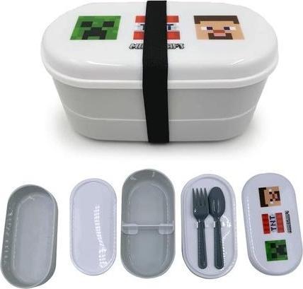 Produktbild Puckator Minecraft Faces Gestapelte Bento Box Lunchbox mit Gabel & Löffel