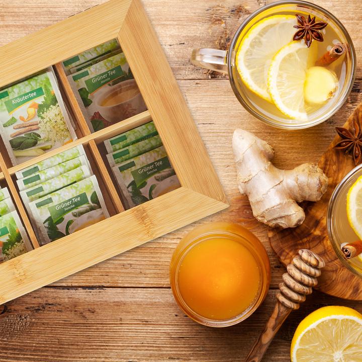 Actual product image Relaxdays Bamboo Tea Box, Lid with Window