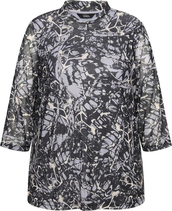 Image du produit Ulla Popken T-shirt en mesh doublé, col montant et manches 3/4, coupe évasée (50, 52)