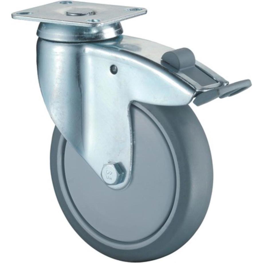 BS Rollen, Möbelrollen, Lenkrolle mit Totalfeststeller Rad-Ø 100 mm Tragfähigkeit 80 kg mit Anschraubplatte Kugellager G...