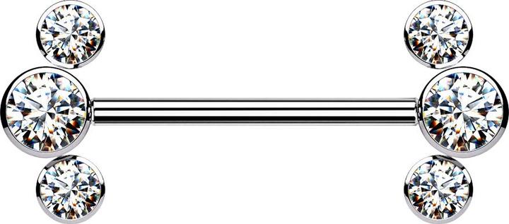 Actual product image Star Piercing Threadless Barbell silber front drei Kristalle silber (without brass, Titanium)