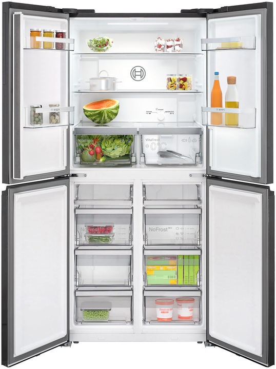 Actual product image Bosch Hausgeräte Series 4, multi-door fridge-freezer, glass front, 189.5 x 85.5 cm, black, KMC85LBEA (547 l)