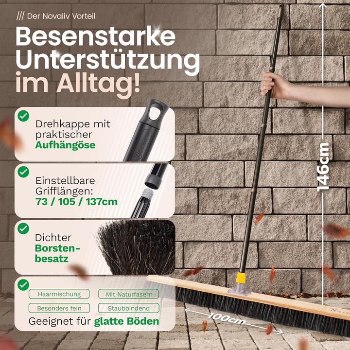 Produktbild Novaliv Grosser Besen Saalbesen 100 cm mit Stiel Borsten Haarmischung Besen fein mit stiel Ideal als (1 Stk.)