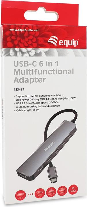 Immagine prodotto equip Adapter USB-C -> HDMI, 4xUSB-C 4K/60Hz USB3.2 Gen.2 sw (USB-C)