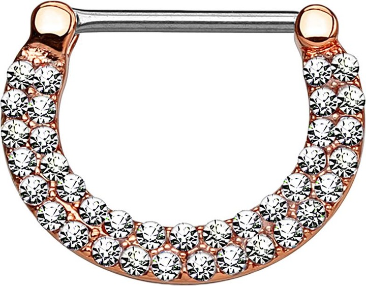 Produktbild Star Piercing Barbell Clicker rosegold doppellinig mit Kristallen silber (Messing, Chirurgenstahl 316L)