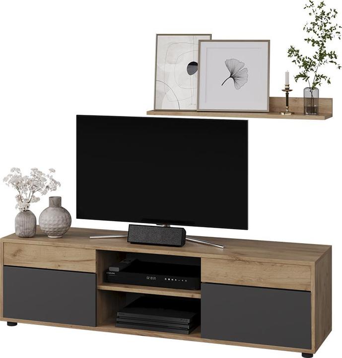 Image du produit Vichy Wohnwand Berno, Goldkraft Eiche/Anthrazit, 2 Teile