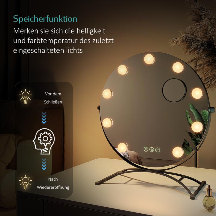Immagine prodotto Emke Miroir cosmétique rond style Hollywood avec 11 lampes, grossissement 1X+7X, 3 couleurs de lumière, 4