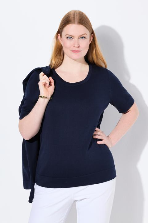 Image du produit Ulla Popken Pull twinset en coton Pima, col rond et manches courtes (42, 44)