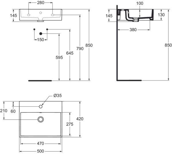 Image du produit Ideal Standard IDS Plan de toilette STRADA 500x420x145mm blanc I+ (420 mm, 500 mm)