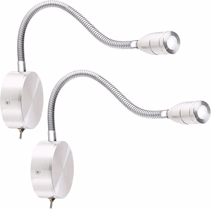 Produktbild Lunartec 2er Pack LED-Bett- & Lese-Leuchte mit Schwanenhals zur Wandmontage