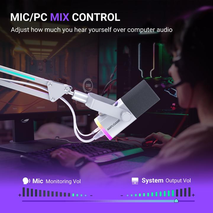 Produktbild Fifine AM8 ProT-W RGB Gaming Mikrofon + Mikrofonarm weiss