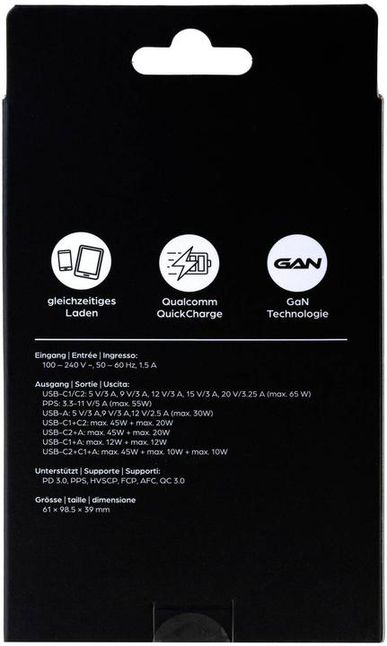 Produktbild Onit USB-Wandladegerät Triple 2C1A 65 W GaN Schwarz (65 W, 3 Ports)