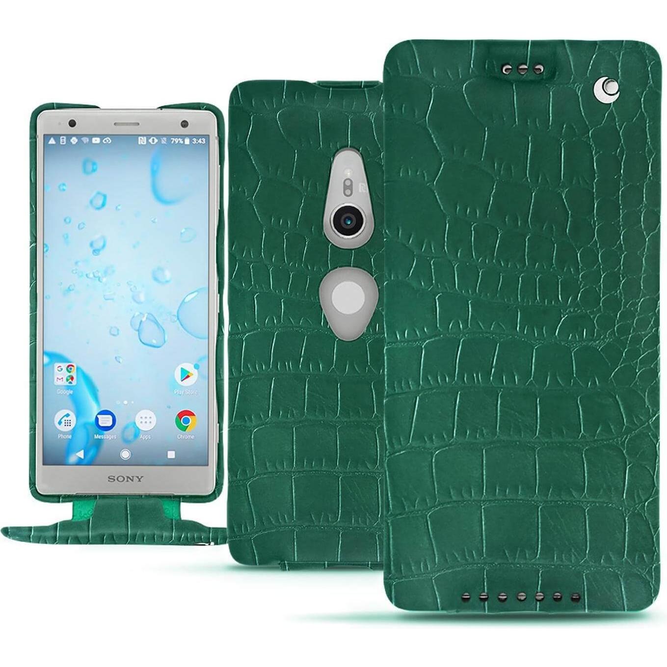 Thumbnail - Noreve Lederschutzhülle vertikal (Sony Xperia XZ2), Smartphone Hülle, Grün