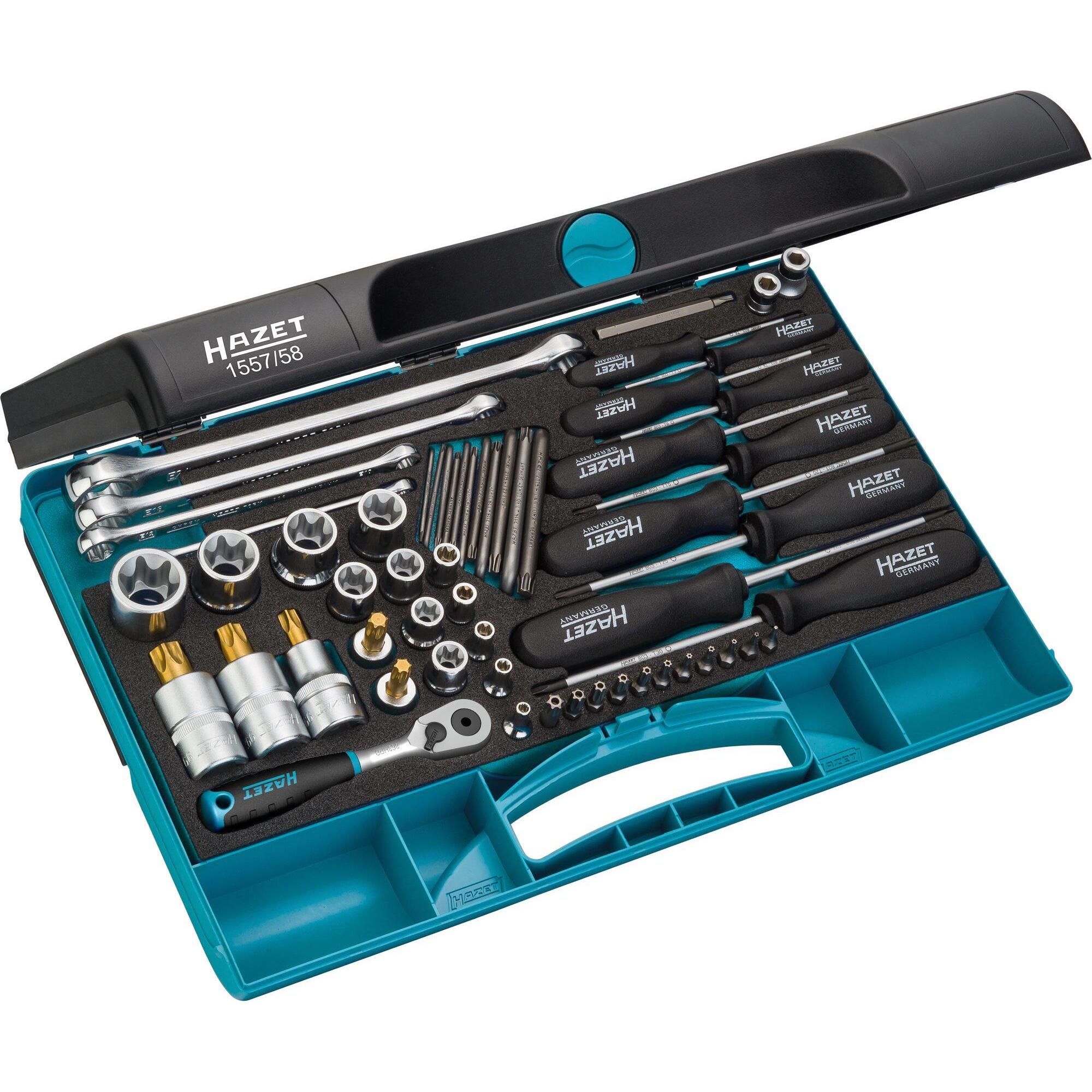 HAZET, Steckschlüssel + Stecknuss, Werkzeug Satz ∙ TORX 1557/58 ∙ Vierkant6,3 mm (1/4 Zoll), Vierkant10 mm (3/8 Zoll), V...