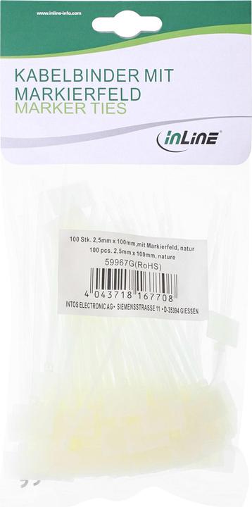 Image du produit InLine Attache-câbles Champ de marquage extérieur (Serre-câbles en plastique, 200 mm, 100 pcs)