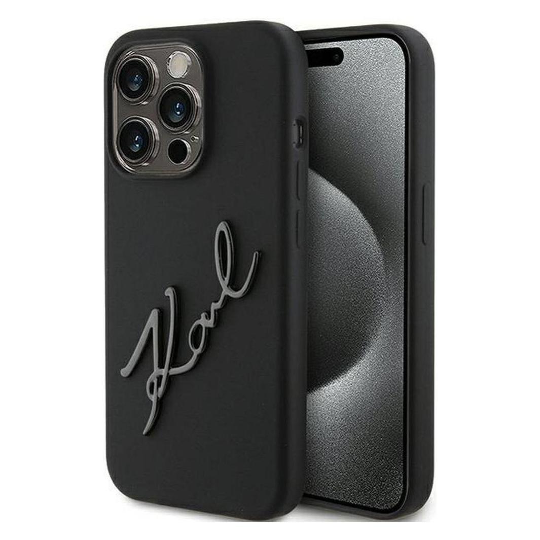 Karl Lagerfeld KLHCP15LSKSBMCK IPhone 15 Pro 6.1" Czarny/black Hardcase Silicone Karl Script (Apple IPhone 15 Pro), Smartphone Hülle, Schwarz