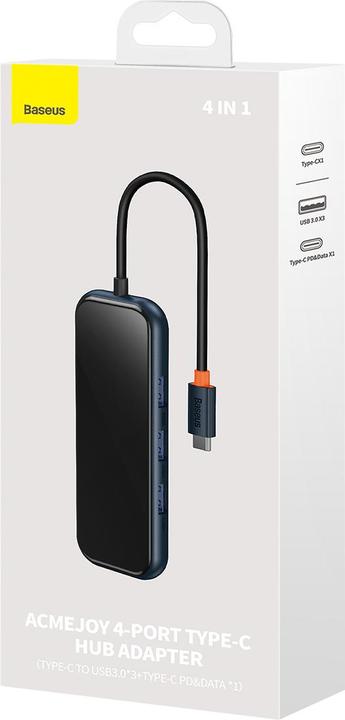 Actual product image Baseus AcmeJoy 4-Port Type-C HUB AdapterType-C to USB3.0*3+Type-C PD&Data *1Dark Gray (USB-C, 4 Ports)