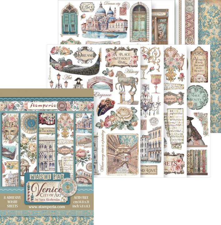 Produktbild Stamperia Washi Pad "Venice", 8 Blatt, A5